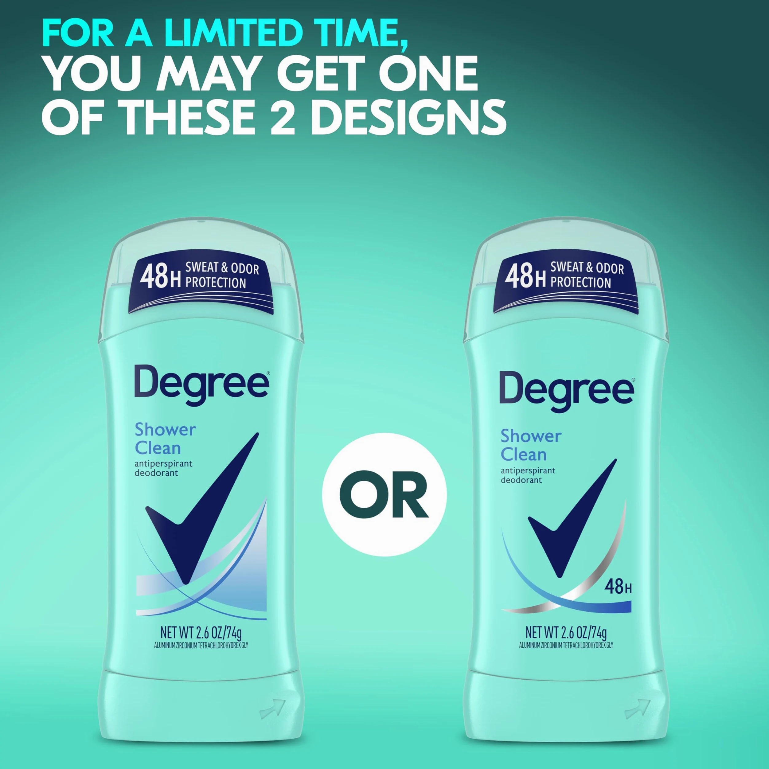 Degree - Desodorante de 2.6oz (77ml) para mujer, aroma limpio como una ducha (6 unidades)
