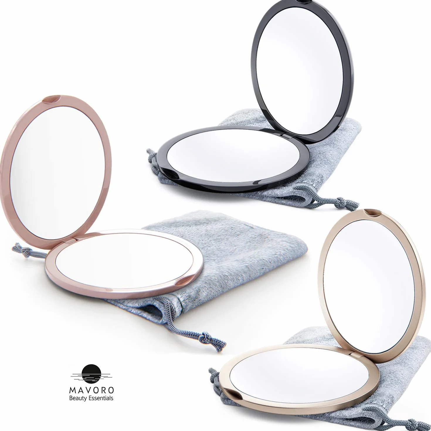 Espejo Compacto con Aumento 1X/10X Doble Cara para Maquillaje de Bolsillo Pequeño (Negro)