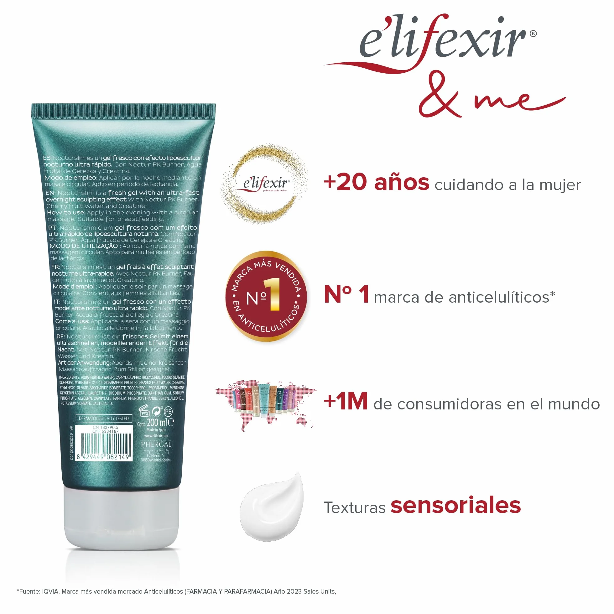 Elifexir Nocturslim Crema Quemagrasas Intensiva Gel Reductor Noche Anticelulítico Reafirmante 200 ml