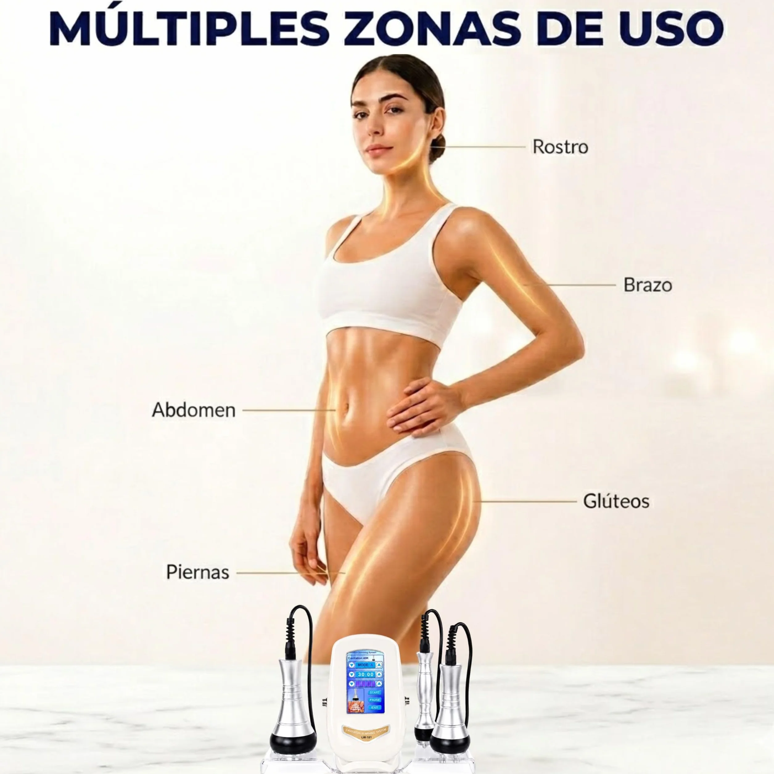 Radiofrecuencia Facial y Corporal 3 en 1 - Aparato de Cavitacion y Masajeador Profesional - Maquina 40 Khz 3 Cabezales