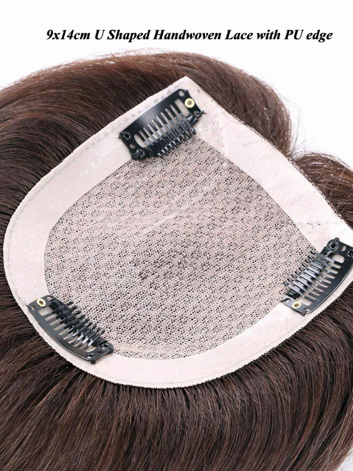 Postizo de cabello humano ondulado atado a mano en forma de U de 3.5x5.5", cobertura capilar para mujeres con cabello fino, postizo de reemplazo con clip de 16", extensiones de cabello humano rizado