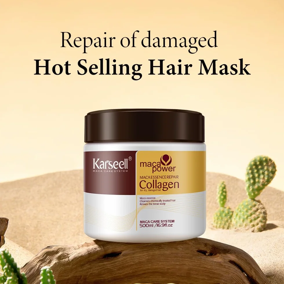 Karseell Colágeno Mascarilla Pelo, Maca Esencia Reparación Profunda Aceite de Argán 500ml