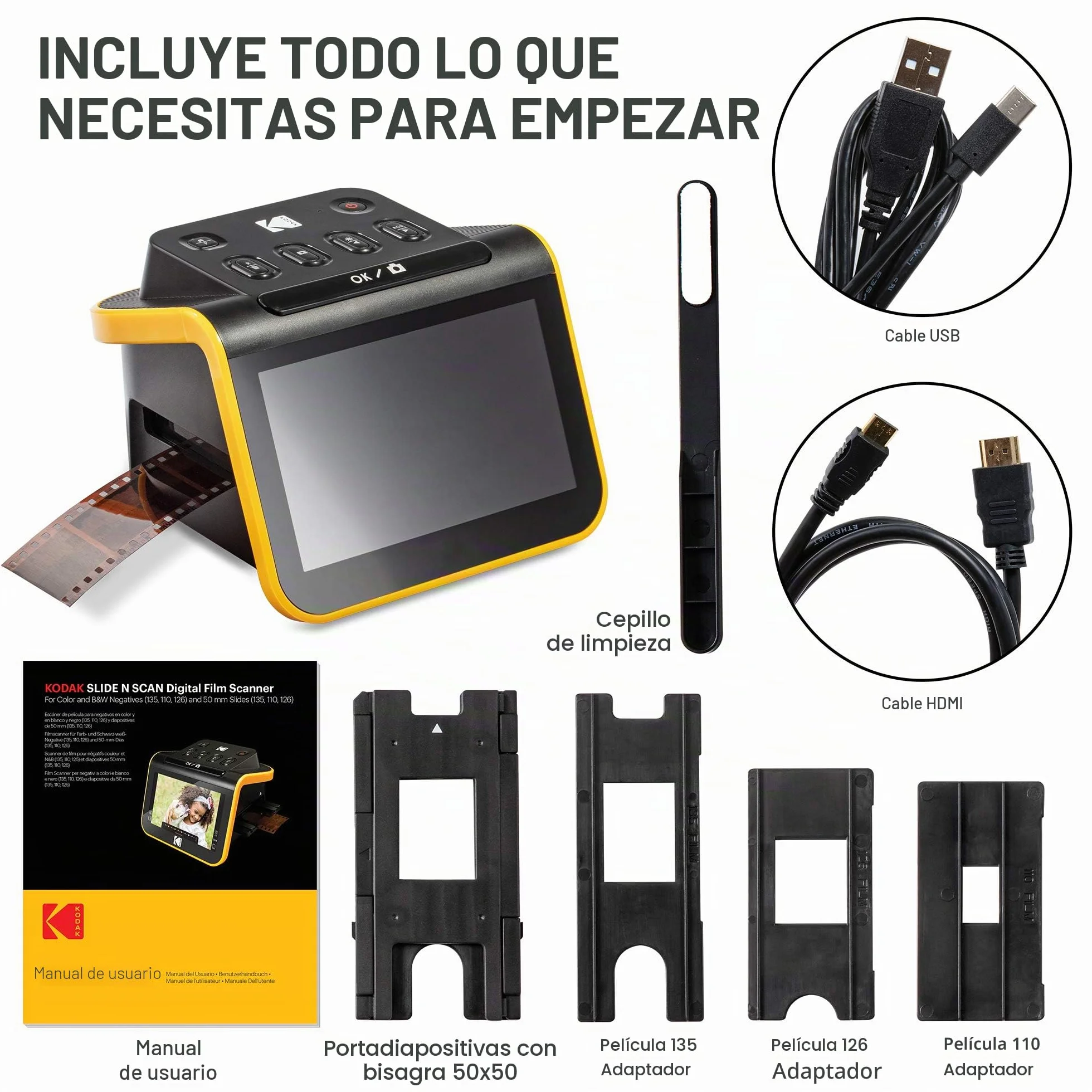 Kodak Slide N SCAN Escáner de Diapositivas 5 Pulgadas LCD 22MP 35mm 126 110 Negativos Digital JPEG