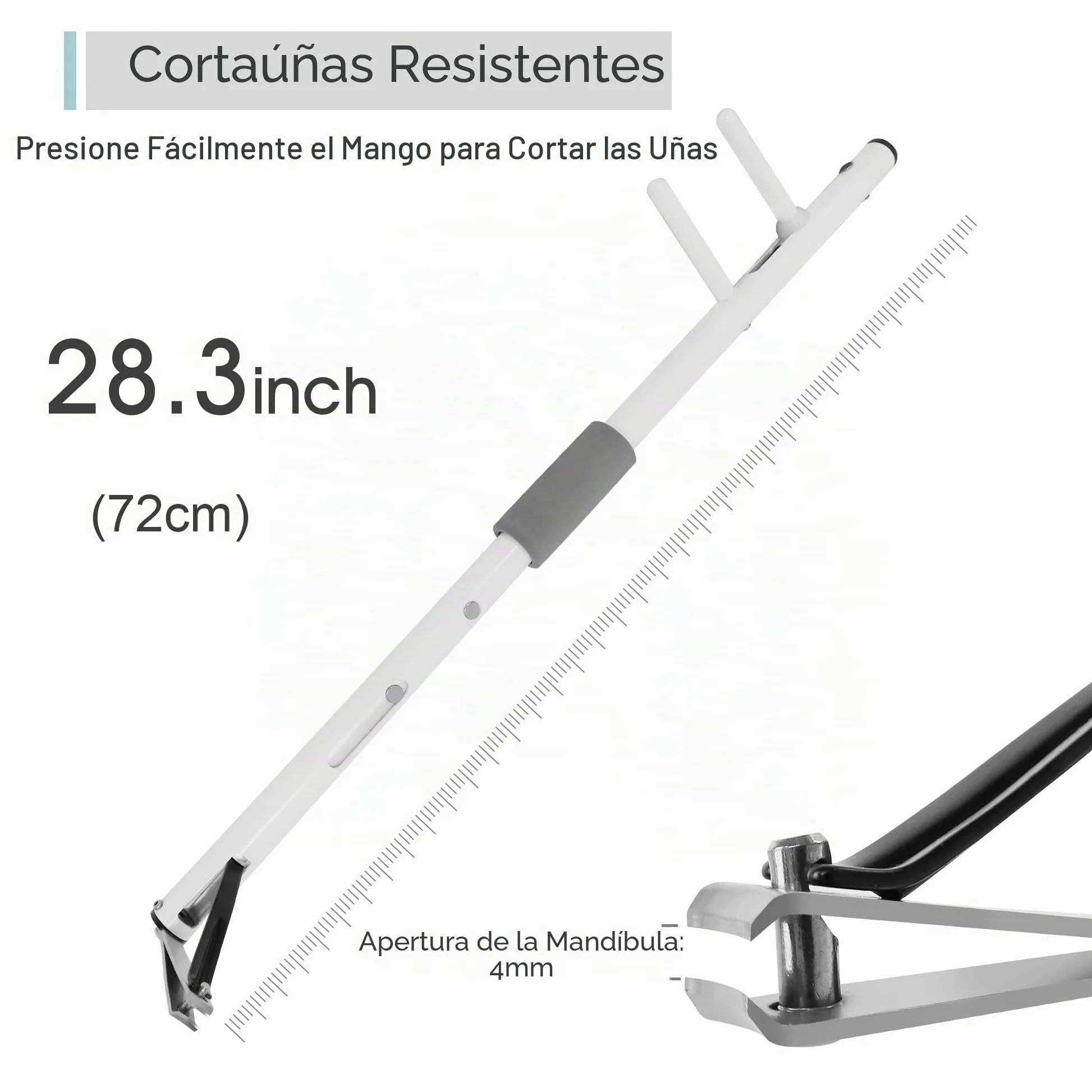 Cortaúñas con mango largo de 4 mm, eje de aluminio, sin necesidad de agacharse, herramienta fácil de alcanzar para uñas de los pies (M-72 cm-28 pulgadas)