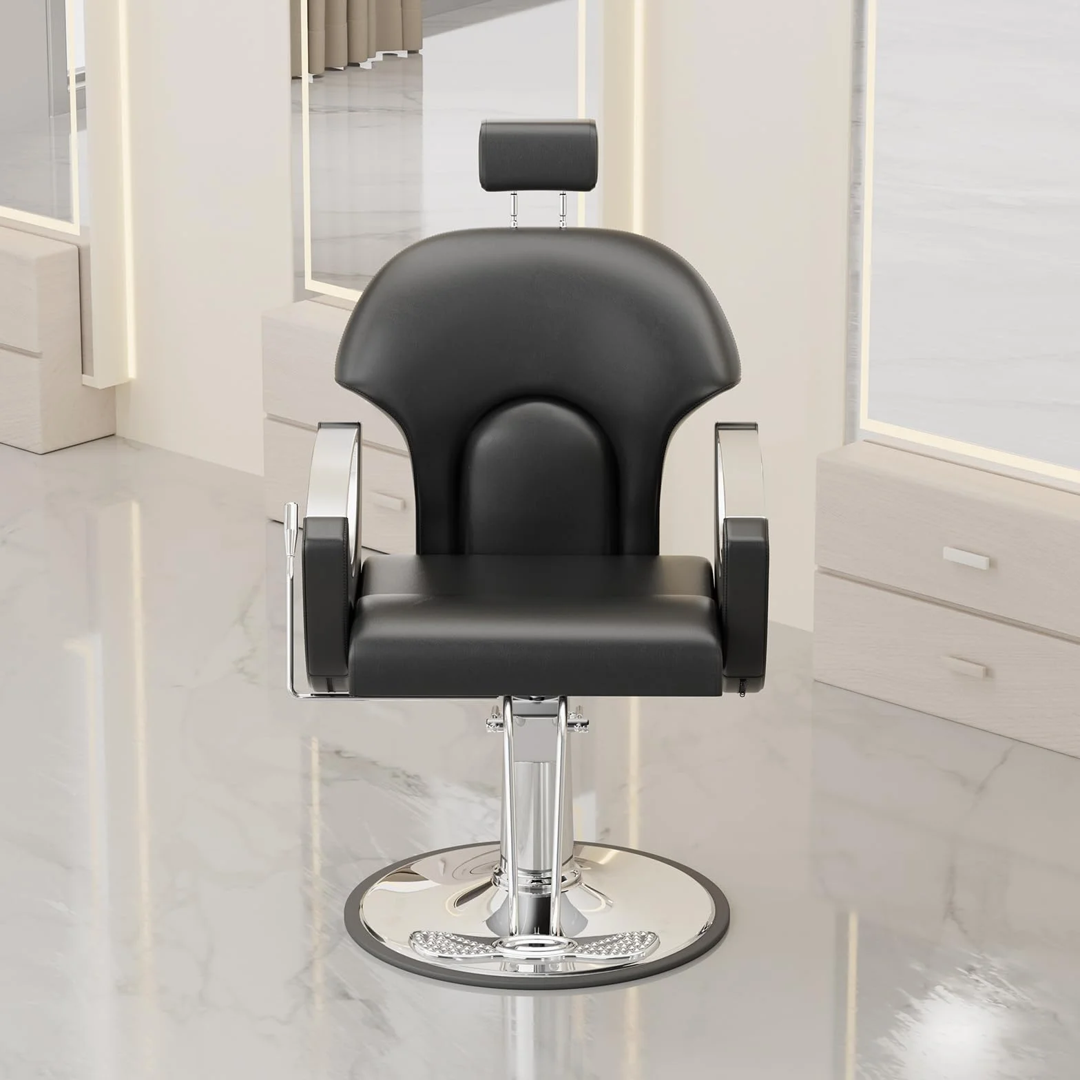 Sillón de Peluquería Reclinable Hidráulico Altura Ajustable 360° 64x59x104-119 cm Negro