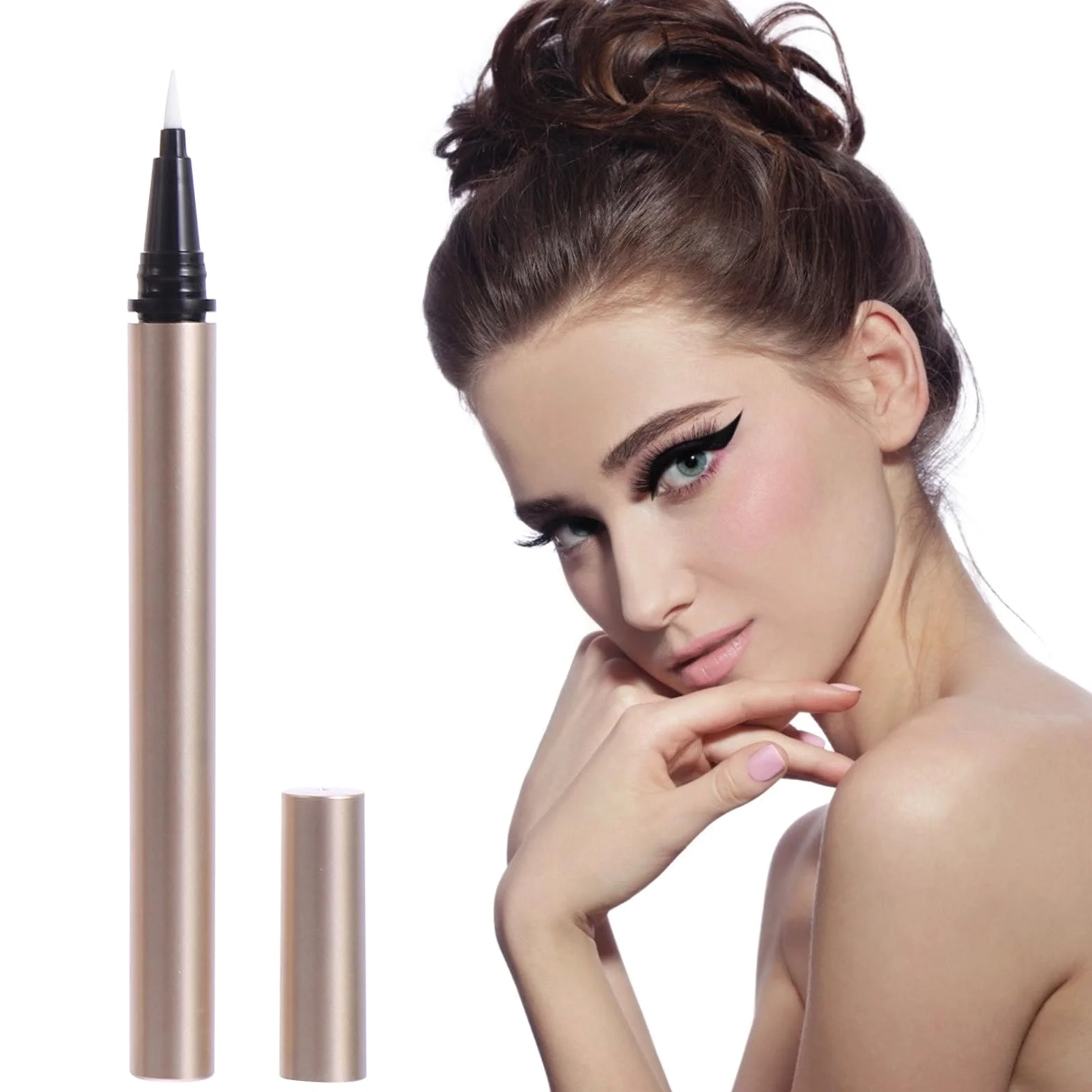 LABRIMP 5 Tubos de Delineador de Ojos Líquido Recargable 1 Ml, Aplicador Bola Metálica, Envases Vacíos Dorados Mate para Maquillaje y Uso Profesional de Belleza