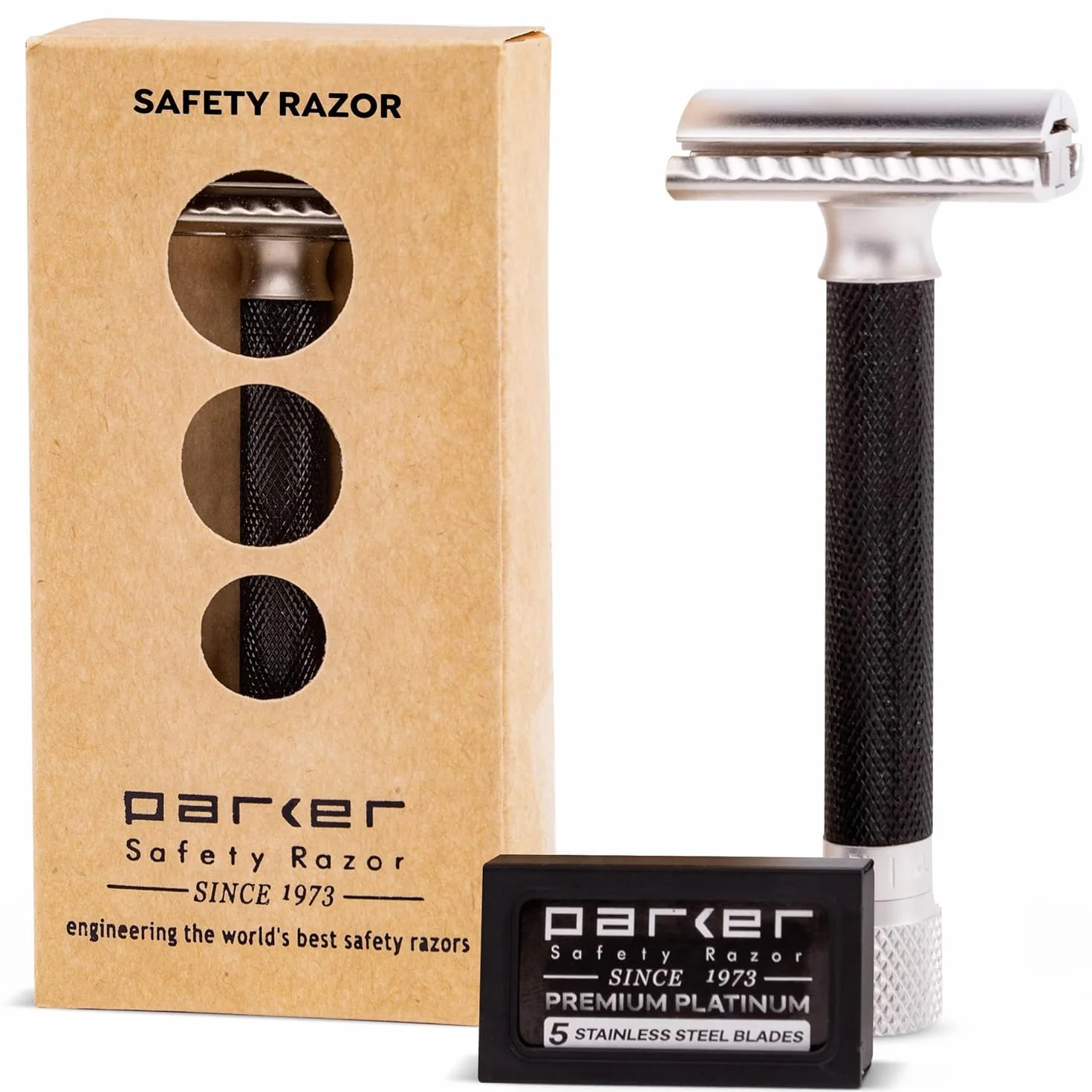 Parker Safety Razor Ajustable de Dos Filos con 5 Cuchillas Premium - Grafito Metálico
