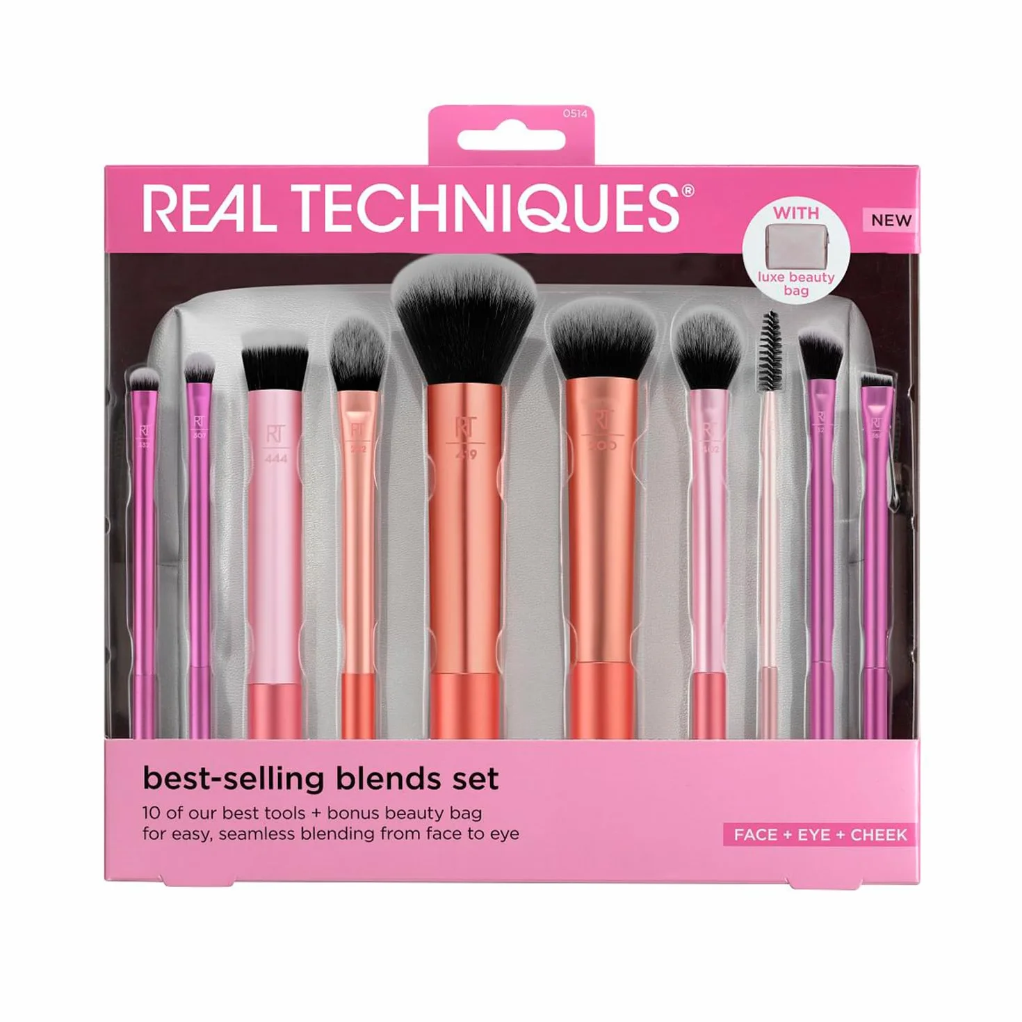 Real Techniques Blends Set, 10-Piece Makeup Brush Collection with Beauty Bag