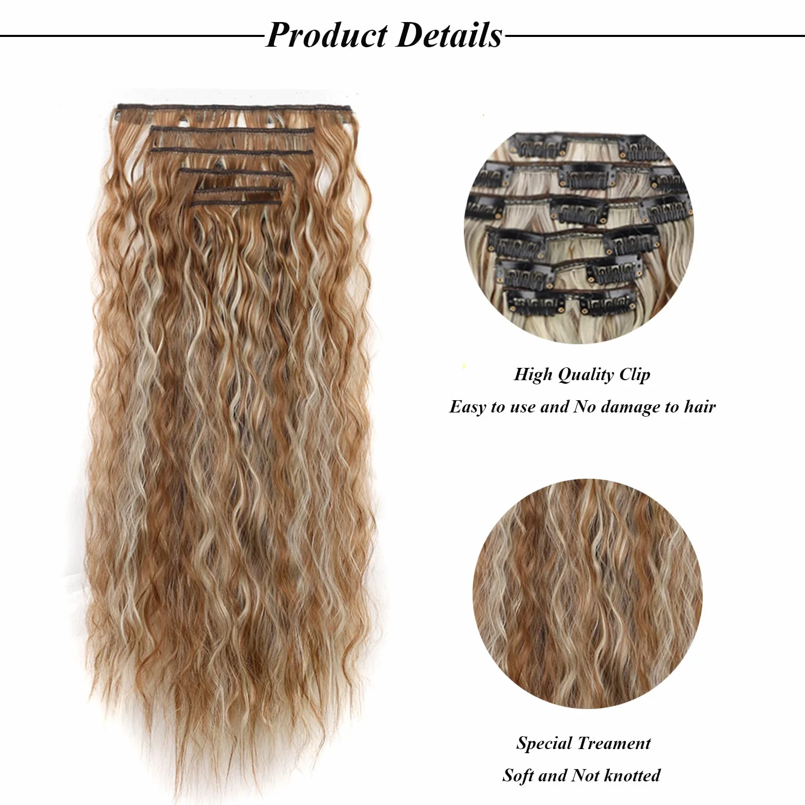 Extensiones de Pelo Rizado 50cm 6 Piezas 16 Clips Sintético Marrón y Rubio