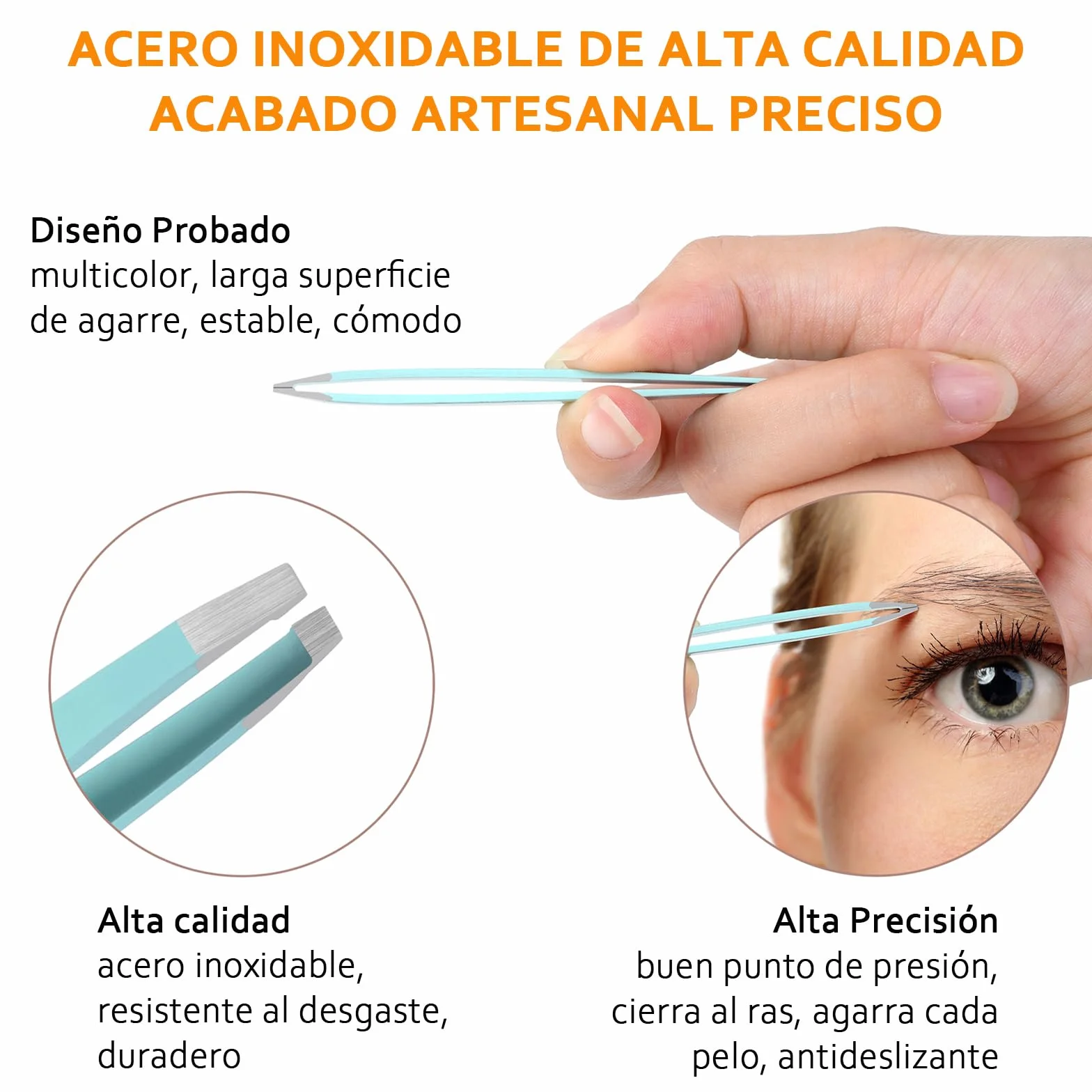 Pinzas de Depilar Cejas 3 Piezas Punta Plana Cangrejo Roma Fina con Estuche