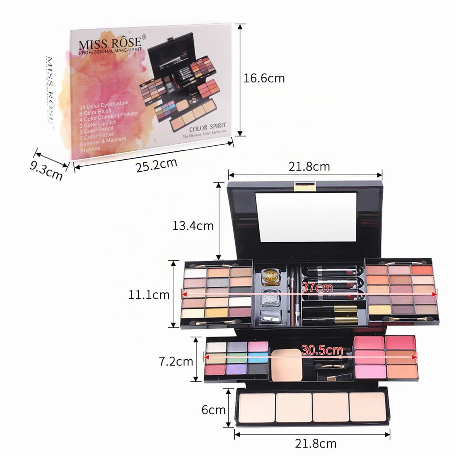 Calendario de Adviento 2024, juego de maquillaje, 39 colores, juego de regalo multifunción, selección de vacaciones, caja de belleza con paleta de sombras de ojos, pintalabios, colorete, rímel