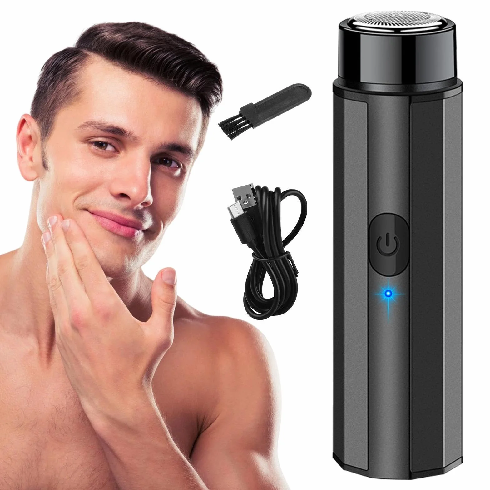 Afeitadora eléctrica recargable por USB para barba uso en seco y húmedo portátil