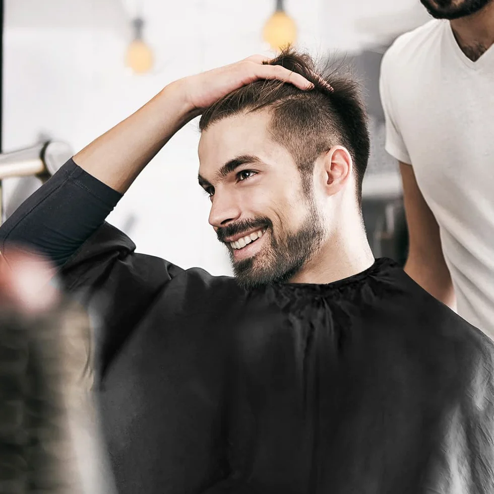 LOPHE Capa de Peluquería Negra Impermeable con Cepillo y Peineta