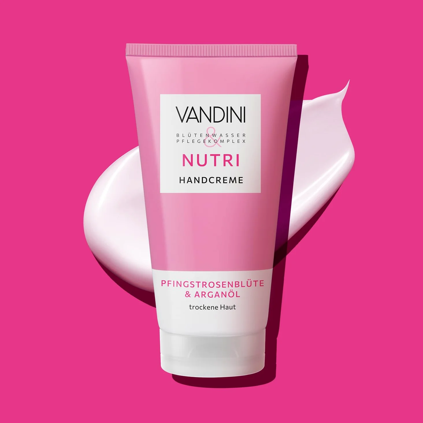 VANDINI NUTRI Crema de manos para mujer, 6 unidades, 75 ml, con flor de peonía y aceite de argán, crema de manos para piel seca, vegana, sin parabenos ni siliconas, dermatológicamente probada