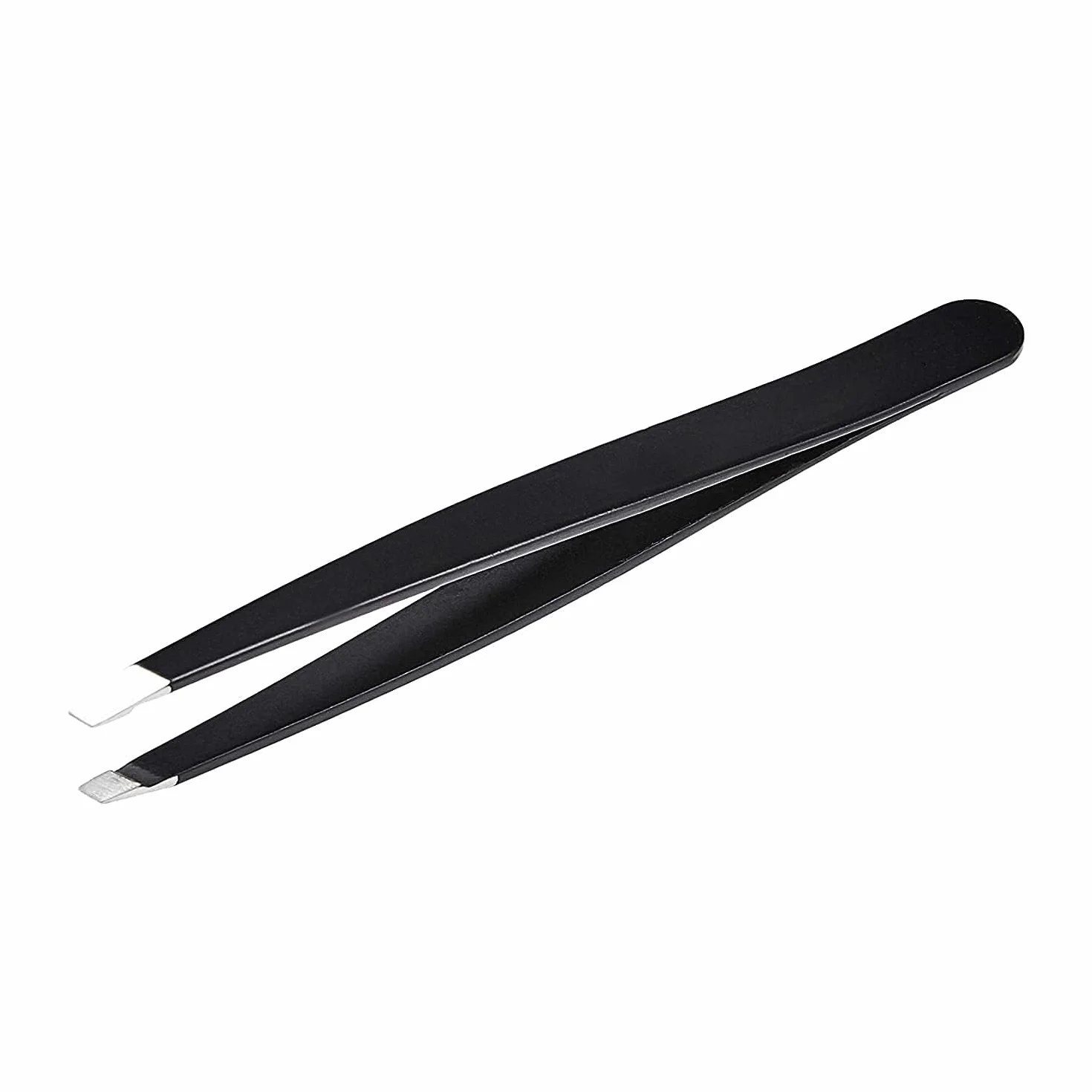 Amazon Basics Pinzas de punta oblicua de acero inoxidable, profesionales, para eliminar pelo, con funda de viaje, negro, 1 paquete