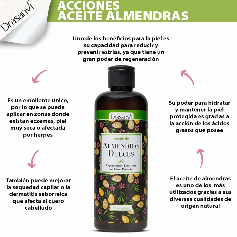 DRASANVI Aceite de Almendras Dulces 250ml - Vegano, Nutritivo e Hidratante