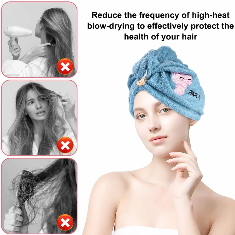 Toalla Microfibra Pelo Superabsorbente Secado Rápido 65x25 cm Turbante con Botones Anti Frizz Mujer