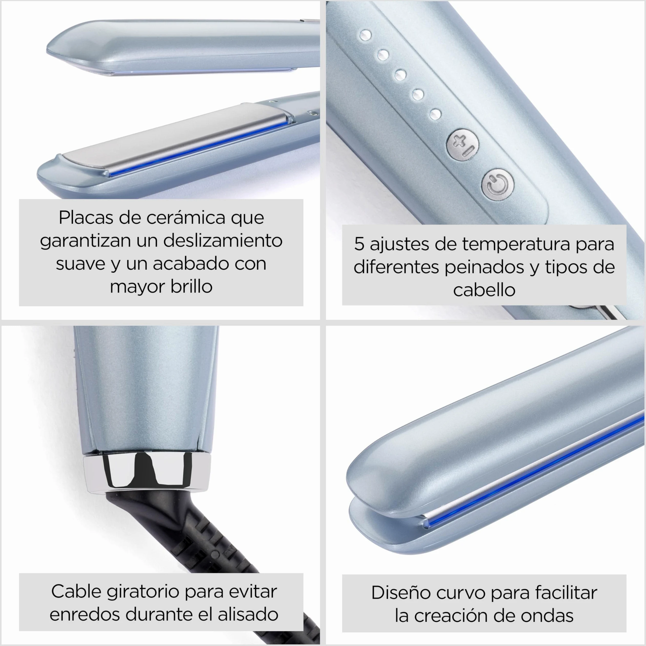 BaByliss Plancha Hydro Fusion – Tecnología iónica dual, Antiencrespamiento, 5 ajustes de temperatura, Calentamiento rápido, Apagado automático – Azul, ST573E
