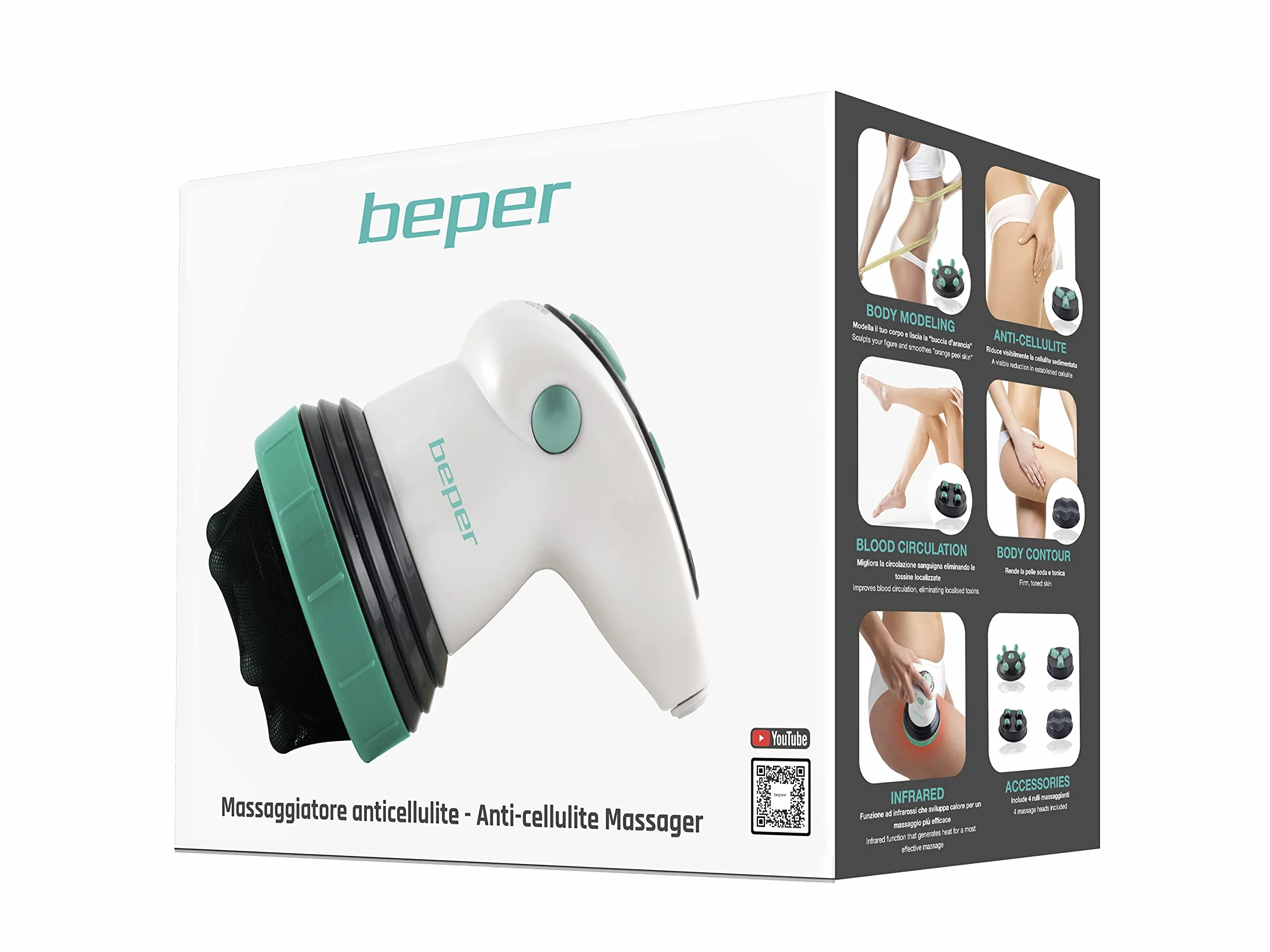 BEPER 40.500 Masajeador Anticelulítico 4 en 1 25 W Infrarrojos Triple Acción Circular Potencia Ajustable Blanco