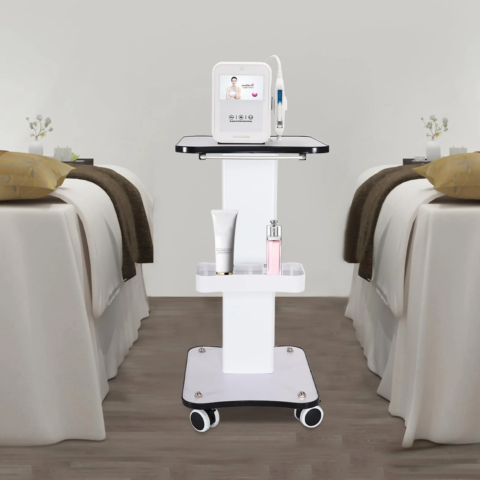 Carro de Almacenamiento de 3 Niveles para SPA y Salón de Belleza, Blanco, Estante Portátil