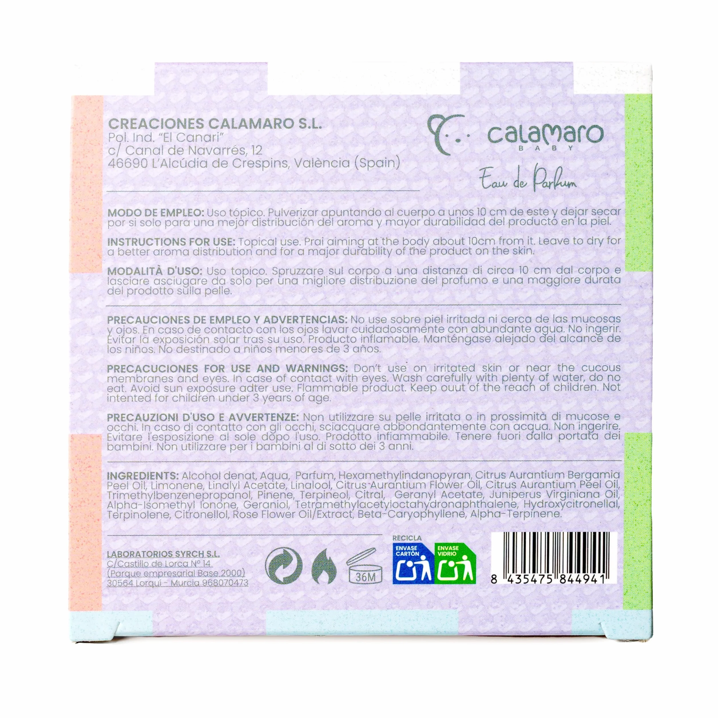 Calamaro Baby Eau de Parfum 50 ml Perfume Infantil Unisex Made in Spain Fragancia Cítrica Floral para Bebé