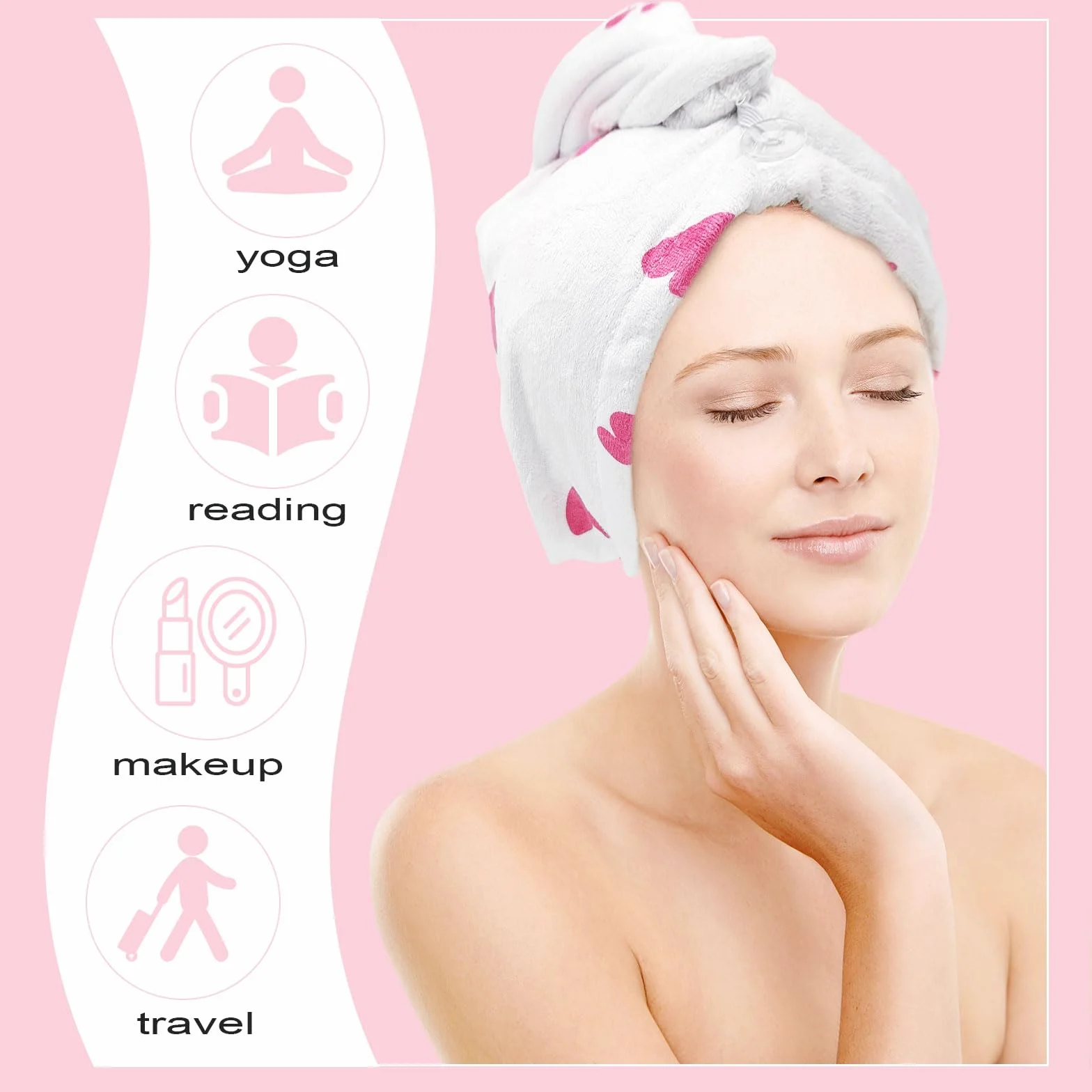 Toalla turbante de microfibra absorbente de secado rápido para cabello largo rizado (blanco)