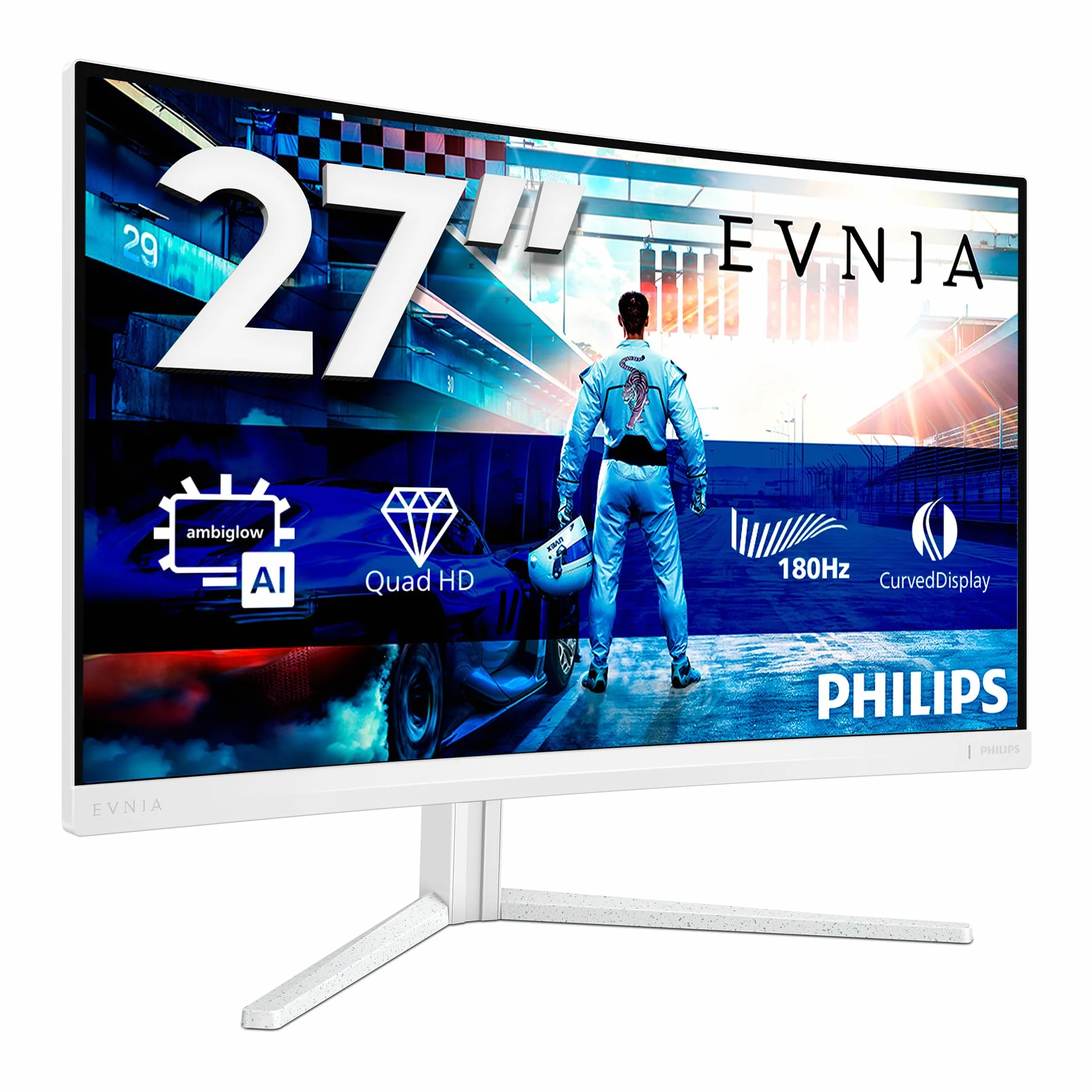 Philips Evnia 27M2C5501 Monitor Curvo Gaming QHD 27" 180Hz 1ms FreeSync Premium Ambiglow Ajuste Altura 2560x1440 HDMI DisplayPort Blanco