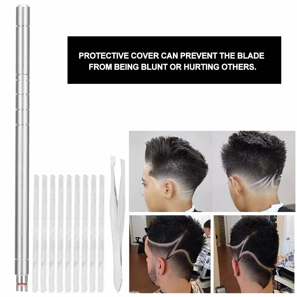 Bolígrafo de peluquero profesional con estuche protector para corte de pelo, barba y cejas (Silver)