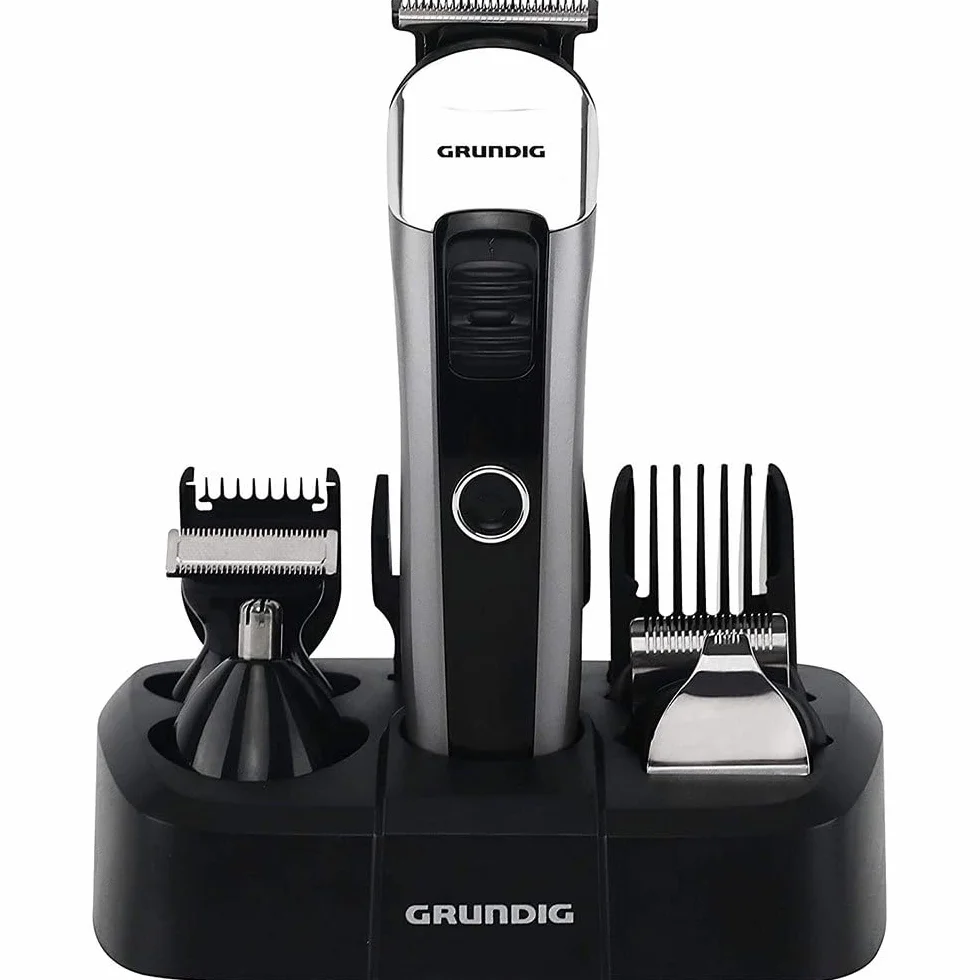 Grundig MGK 6841 - Juego de herramientas para cortar pelo (con estación de carga, 8 accesorios), Negro