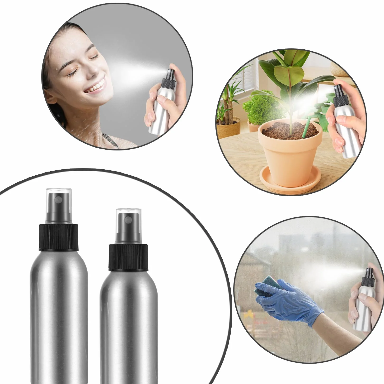 Bote Spray Pulverizador 50 ml Atomizador Botella de Aluminio Vacío Rellenable con Bomba para Aceites Esenciales Cosméticos