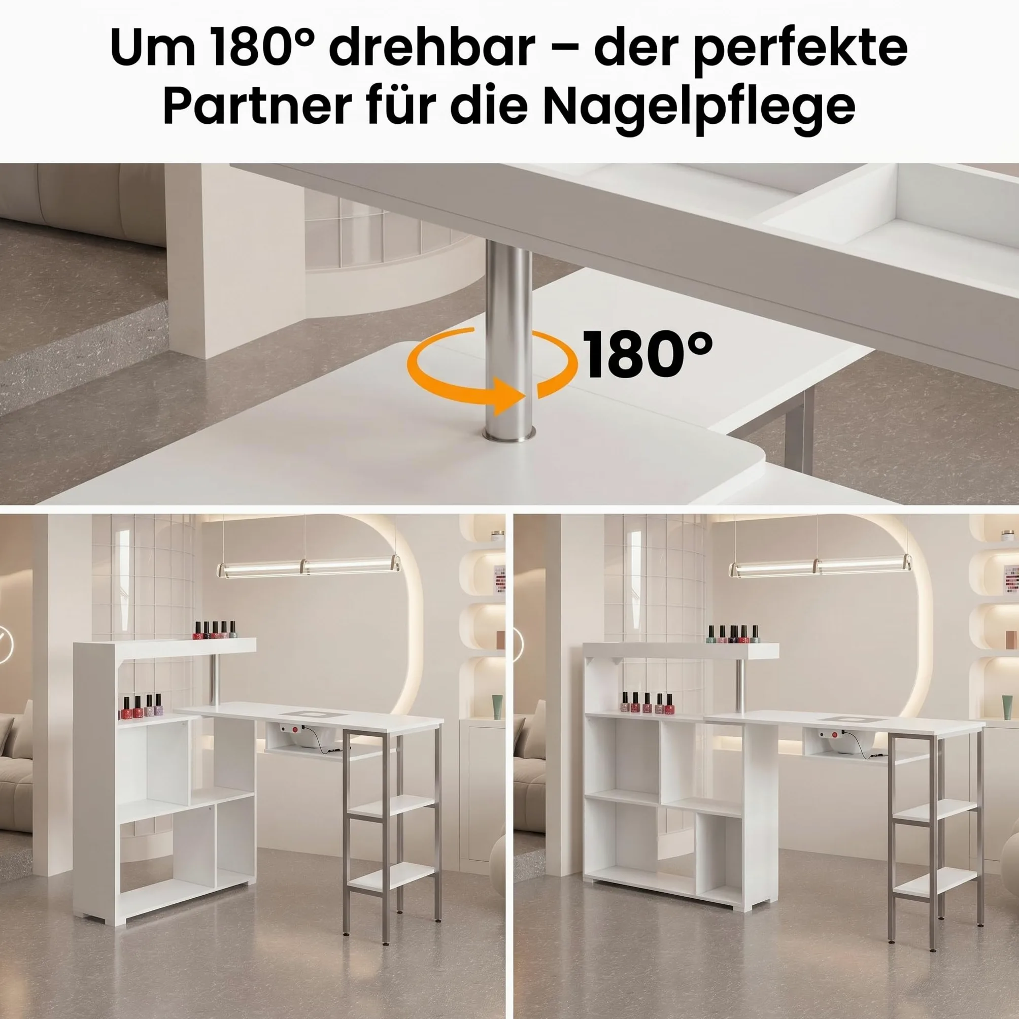Caldion Mesa de cuidado de uñas con aspiradora, 7 estantes, mesa de manicura, con gran espacio de almacenamiento, mesa de trabajo de salón, mesa de cuidado de uñas, mesa de uñas con aspiradora, 110 x