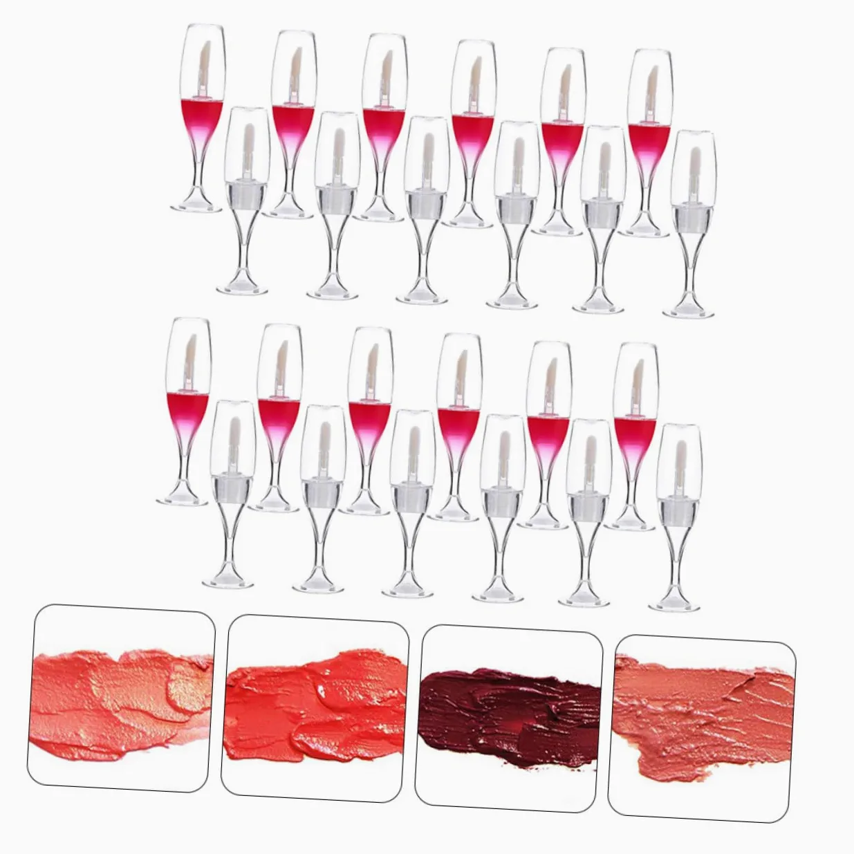 Mikinona Tubos Vacíos Para Brillo De Labios Forma De Copa De Vino Recargables Plástico Duradero Kit Para Diy Y Viaje Envases Transparentes Y Rojos Para Tintes Y 24 Piezas*3