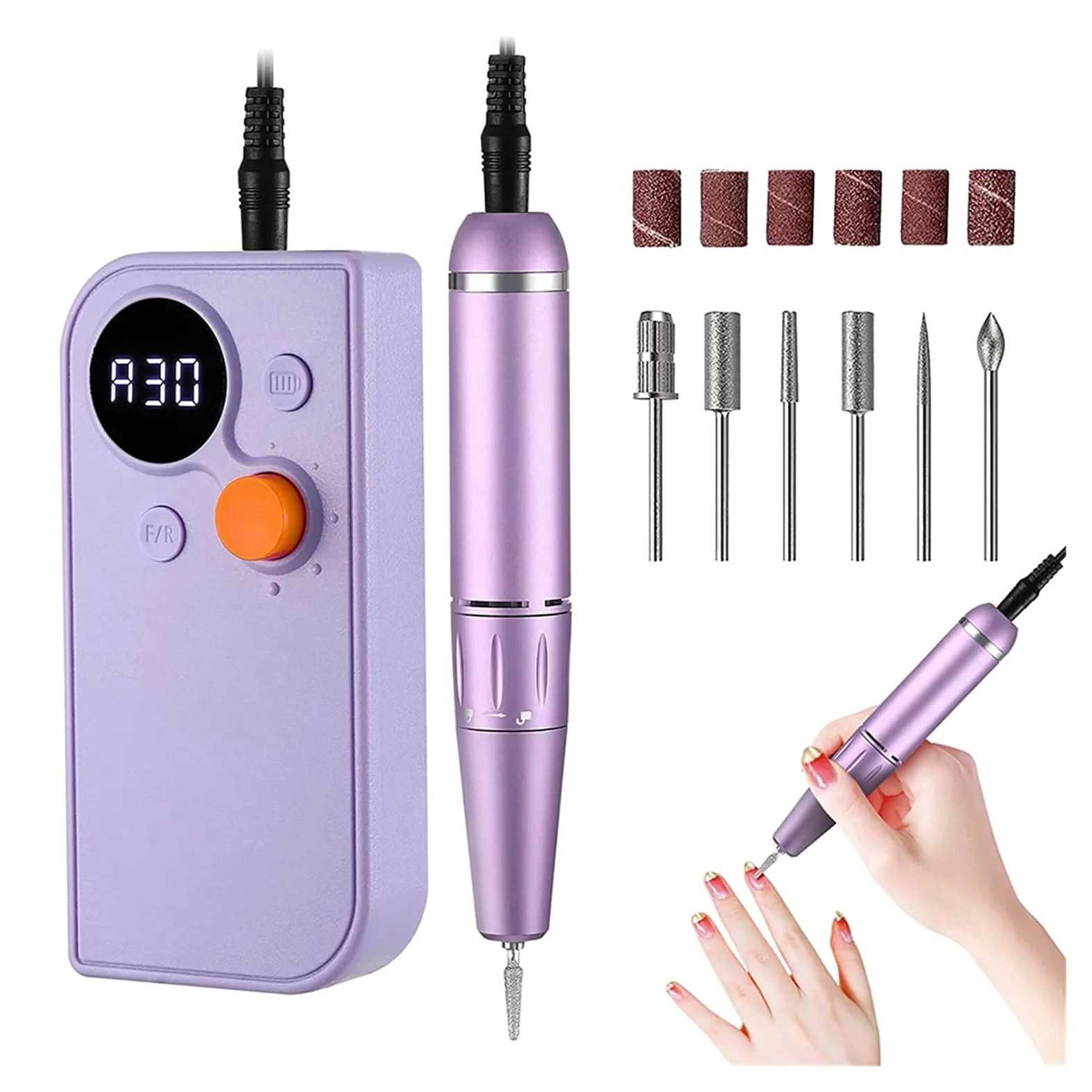 Torno para Uñas, Taladro eléctrico for uñas, lijadora for manicura, juego de fresas, lima de uñas profesional, quitaesmalte de Gel recargable(Bianco)