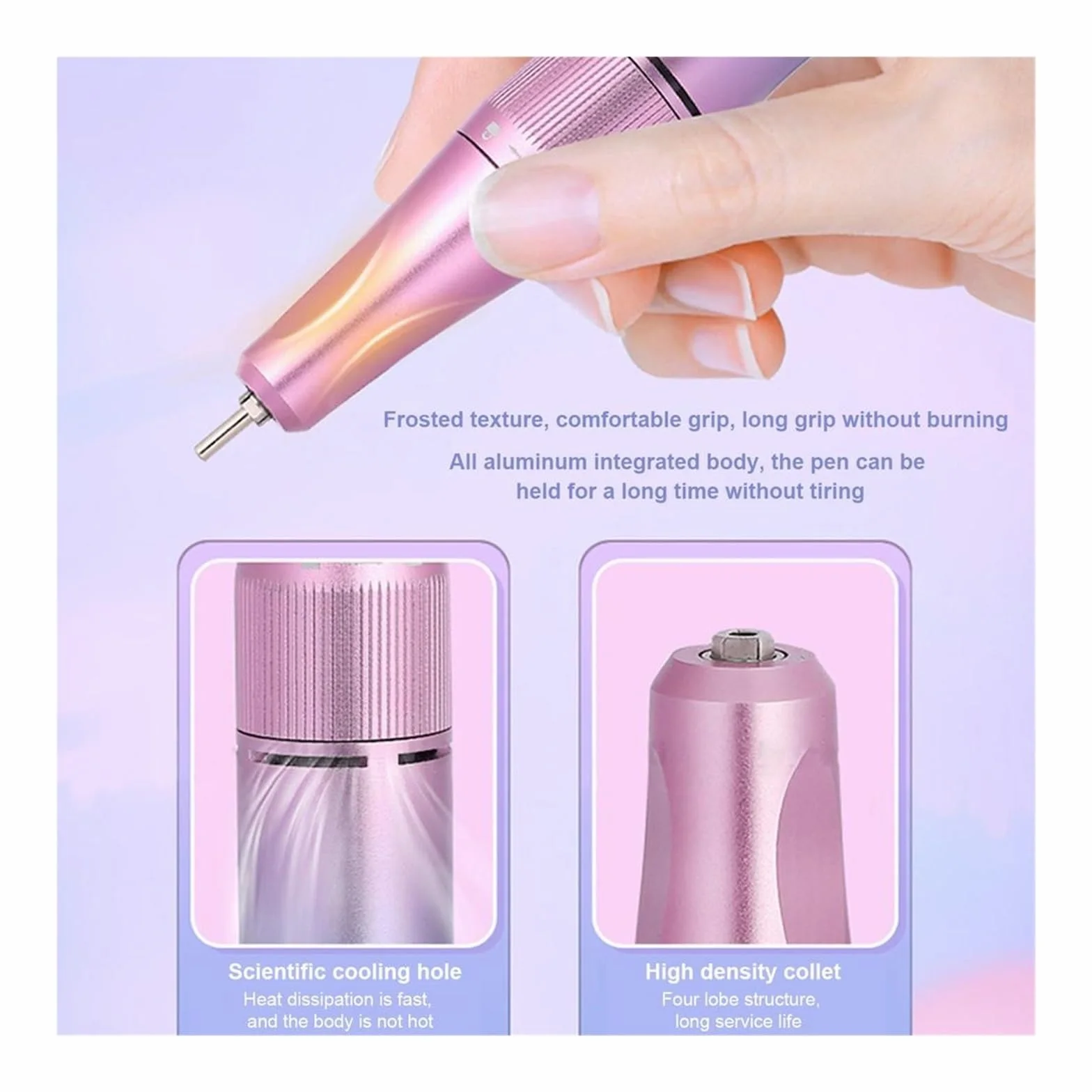 Lima Electrica Uñas, Taladro eléctrico for uñas, 40000 Rpm, portátil, profesional, recargable, estable, bajo ruido, taladros for uñas de aleación de aluminio(Pearl Gray)