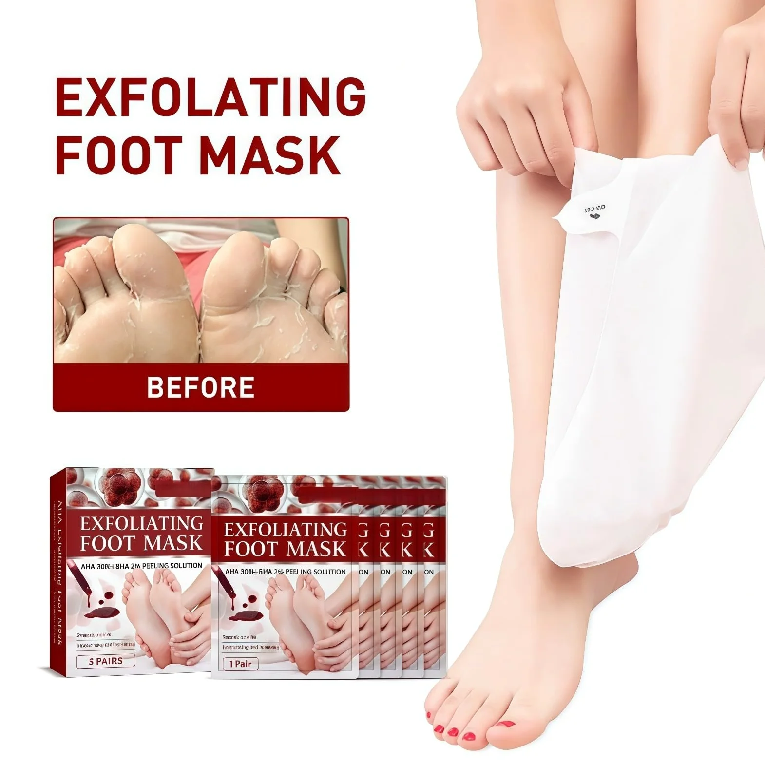 Máscara de pie para peeling de melocotón, máscara de pies hidratante con nueces de coco- Cuidado de callos y pieles muertas - Pie Hidratante, exfoliante, callo peeling pies