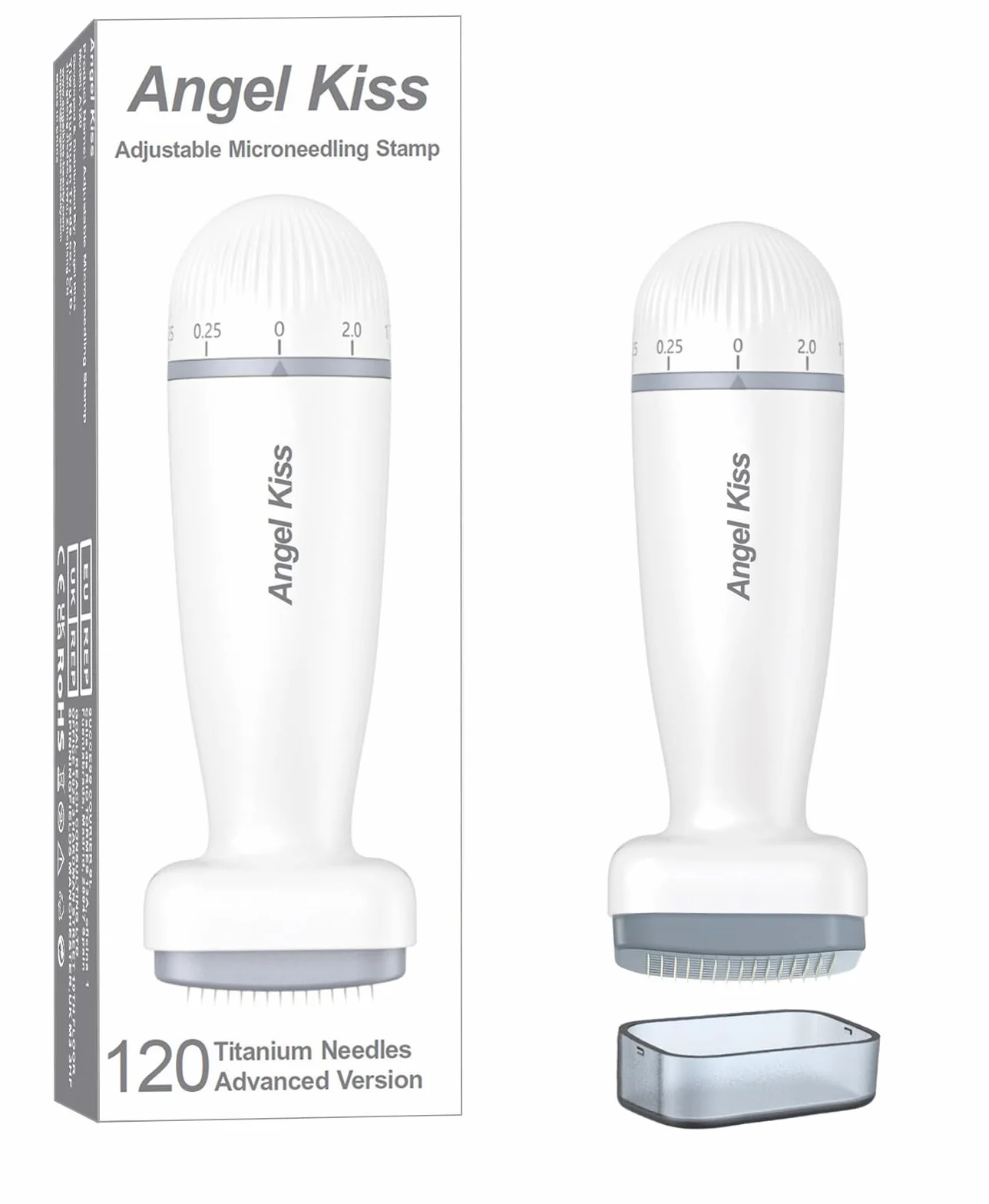 Angel Kiss Sello de Microagujas Derma Roller Stamp Profesional 120 Agujas Titanio Ajustable 0-2.0 mm