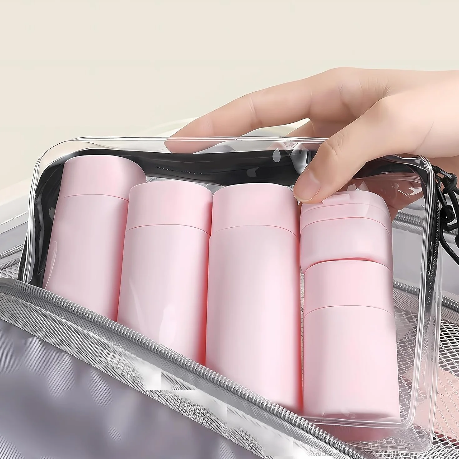 Botes viaje rellenables 100ml a prueba de fugas para gel, champú y lociones Rosa