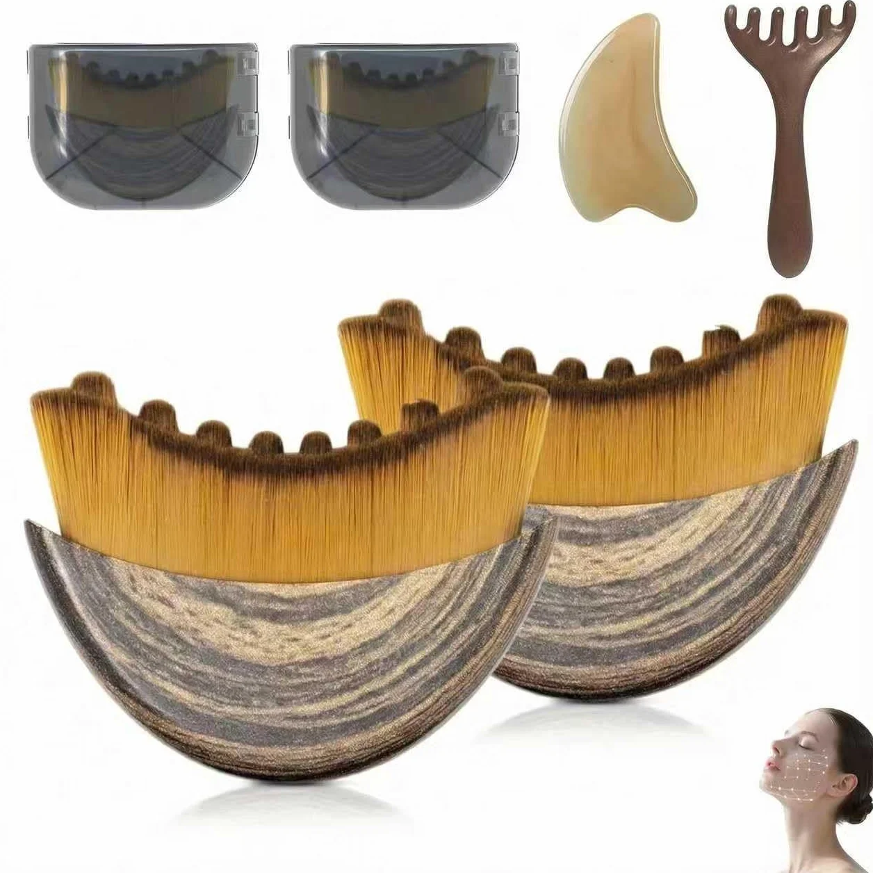 Cepillo Facial de Contorno Linfático 4 PCS para Masaje y Drenaje Linfático