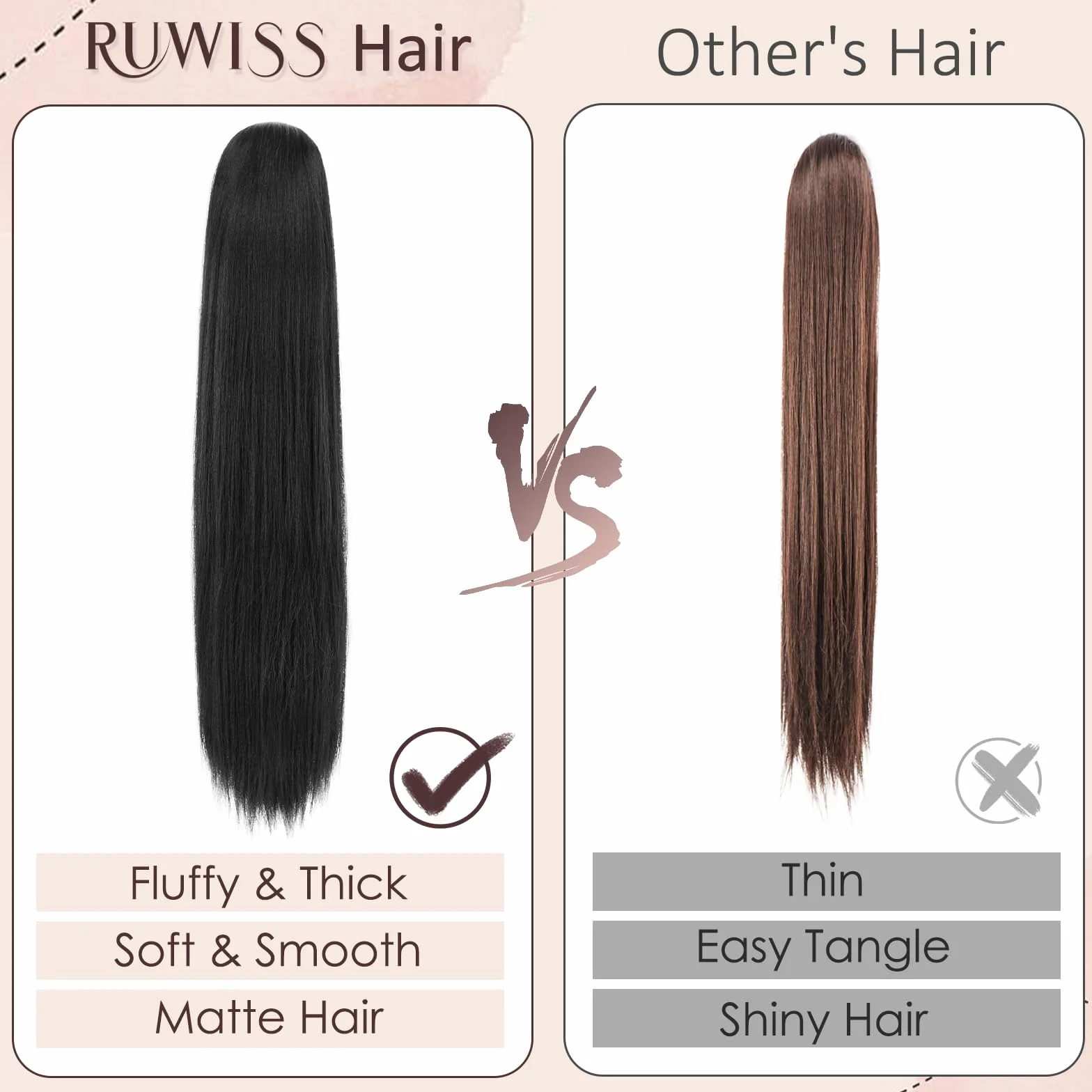 Natural Coleta Postiza pelo 70 cm Largo Liso Cola de Caballo Extensiones Sintetico para Mujeres Negro
