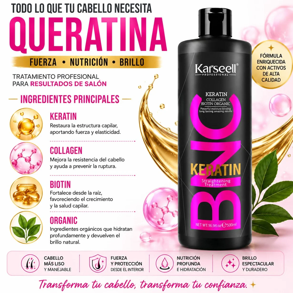 Karseell MACA CARE SYSTEM Queratina Alisadora Sin Formol Alisado Brasileño Profesional 500ml