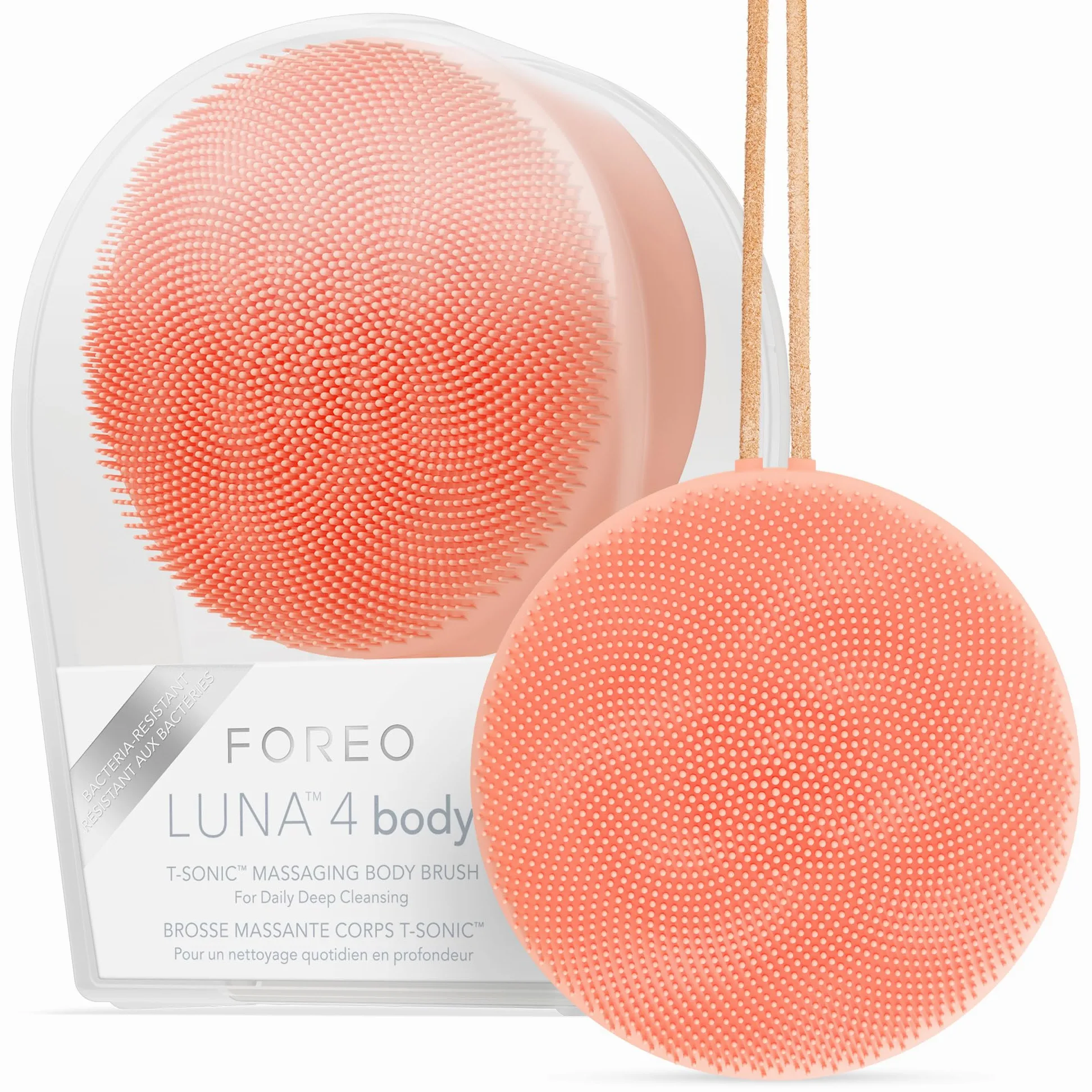 FOREO LUNA 4 body cepillo de cuerpo - Cuidado de toda la piel - Exfoliante para cuerpo - Mejora la absorción de las lociones - Herramienta de drenaje linfático premium - Impermeable - Peach Perfect | Cepillo corporal, Exfoliante corporal, Cepillo exfolian