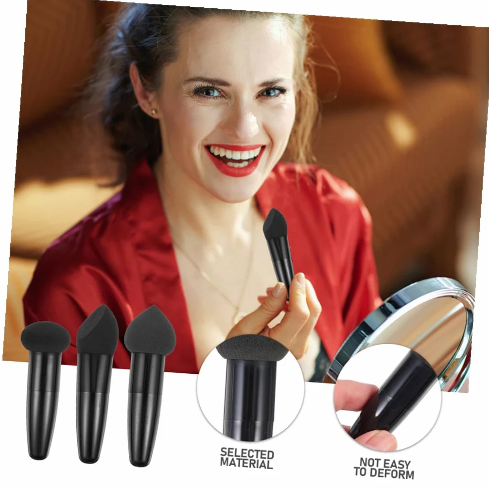 NUOBESTY 6 Esponjas de Maquillaje Portátiles Mango, Lápices de Maquillaje para Húmedo y Seco, Látex, 6 Piezas, Color Negro y Púrpura