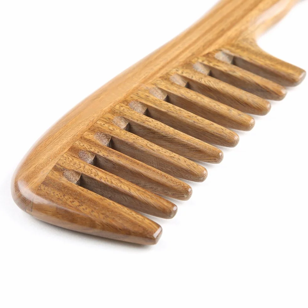 Peigne en Bois de Santal Vert Anti-Statique à Dents Larges 18,5cm