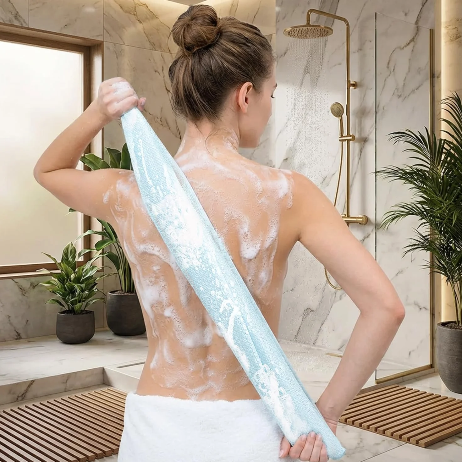 Toalla Exfoliante Japonesa Extra Largo para Ducha - Exfoliación y Eliminación de Células Muertas (Azul)