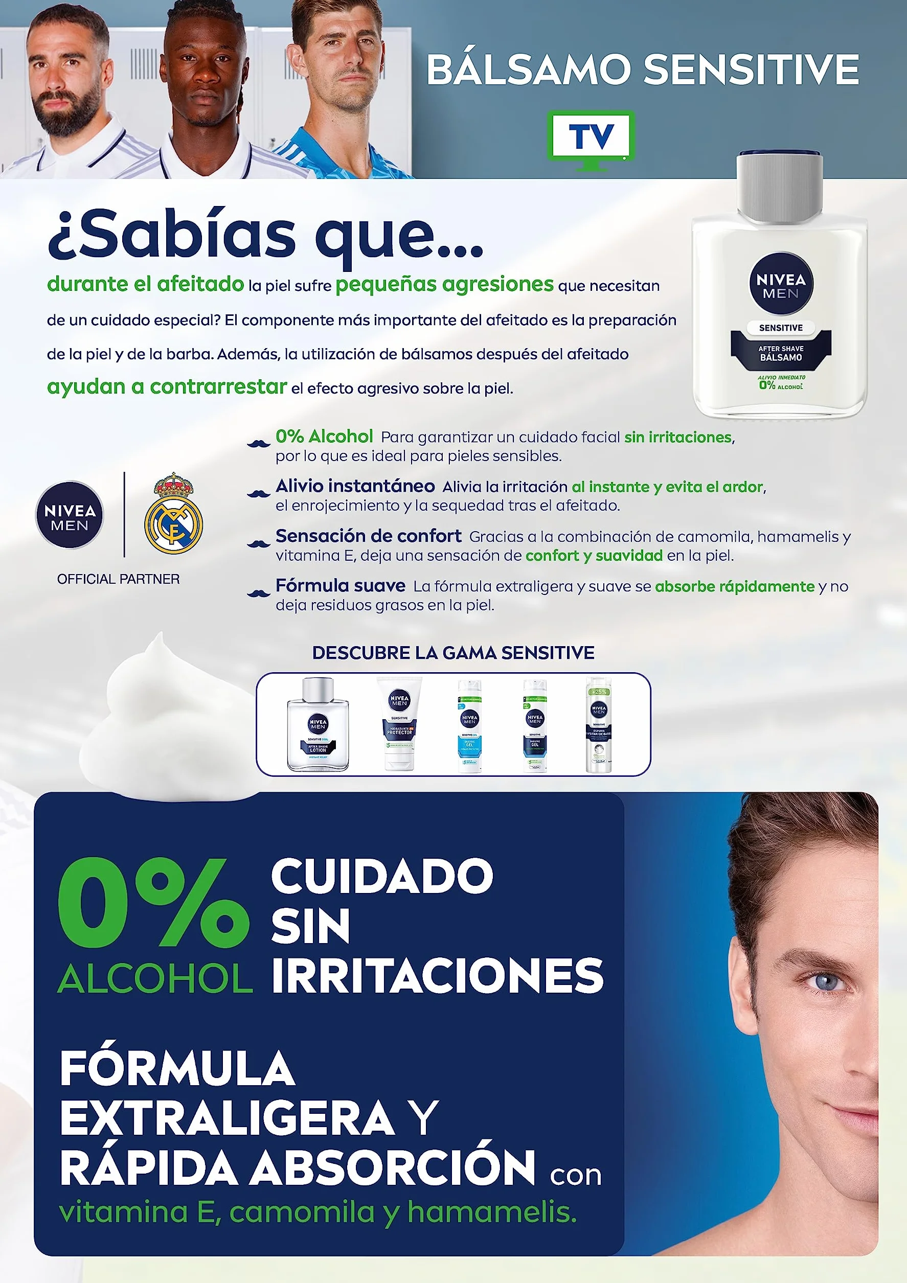 NIVEA MEN Sensitive Bálsamo After Shave 100 ml para piel sensible anti irritaciones sin alcohol