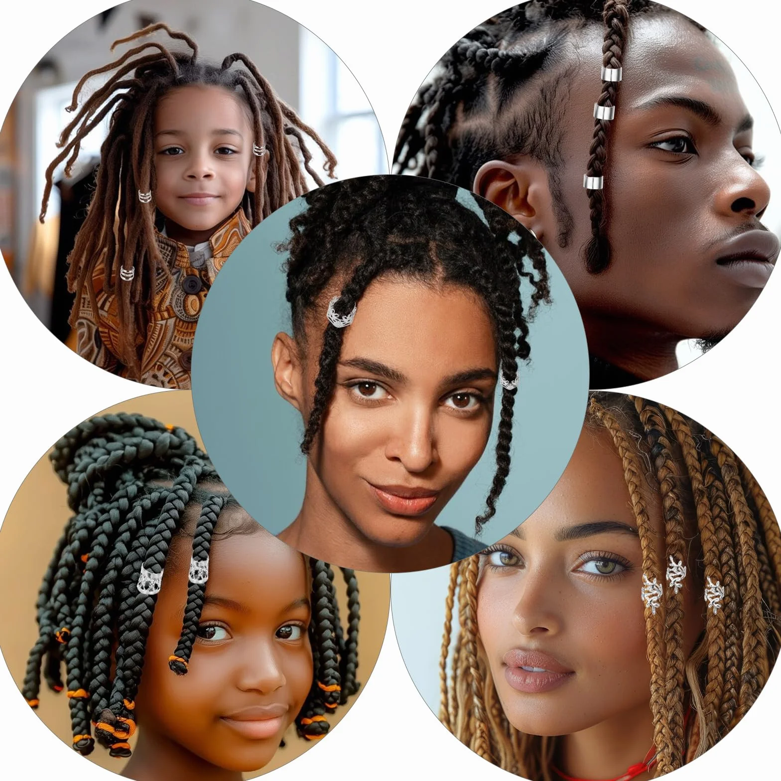 Molain 50 piezas Dreadlocks Joyas para el cabello, cuentas ajustables de metal para festivales