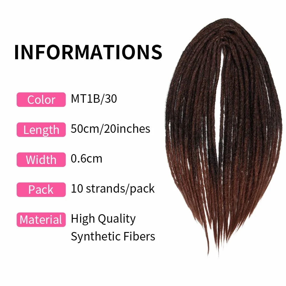 Extensiones de Rastas Sintéticas Delgadas 20 Pulgadas 10 Hebras Suaves Doble Punta Reggae Hip-Hop