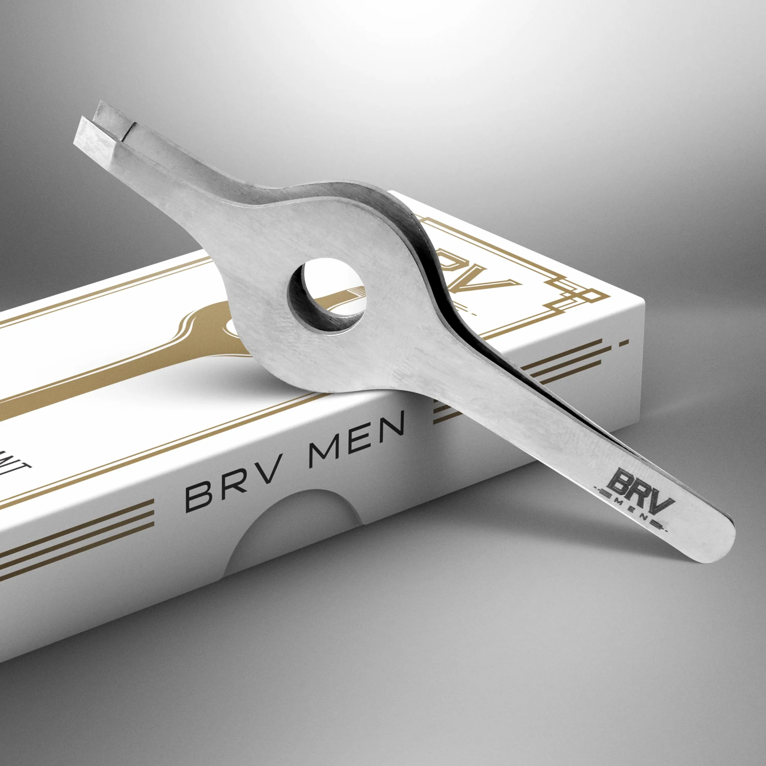 BRV MEN Pinzas Inclinadas De Agarre Ancho - Todas De Acero Inoxidable - Pinzas Para Cejas Y Nariz / Orejas / Vello Facial (Plateadas)