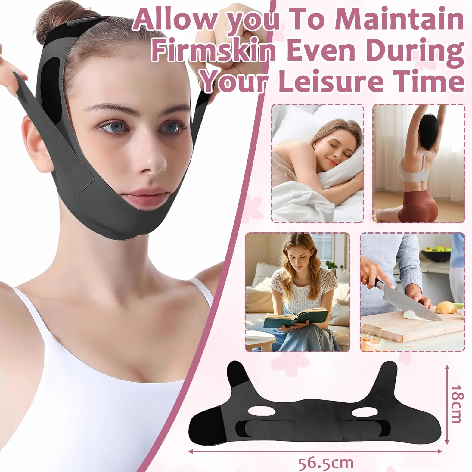 Banda Facial Para Lifting Reafirmante Mentonera Papada Reutilizable Contorno Mandíbula Mejorar Elasticidad Piel Negro Morado 2 Piezas