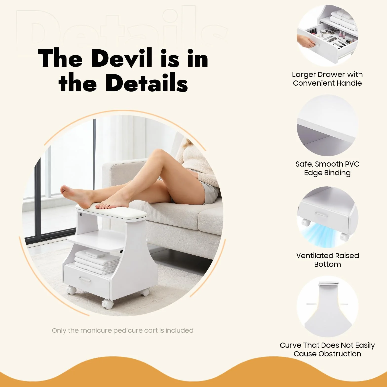 Silla de pedicura para técnico de uñas, 3 niveles, 50 kg, con 4 frenos sobre ruedas universales